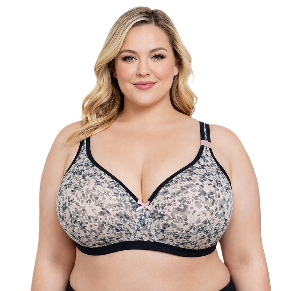 Cacique 48D Unlined Full Coverage No-Wire Bra Floral Print Black